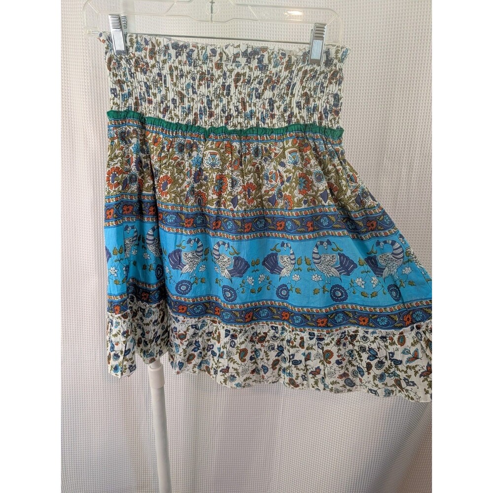 NWT Colorblock Skirt Patchwork 100% Cotton Lined Tiered Smocked Boho 0109 SZ M